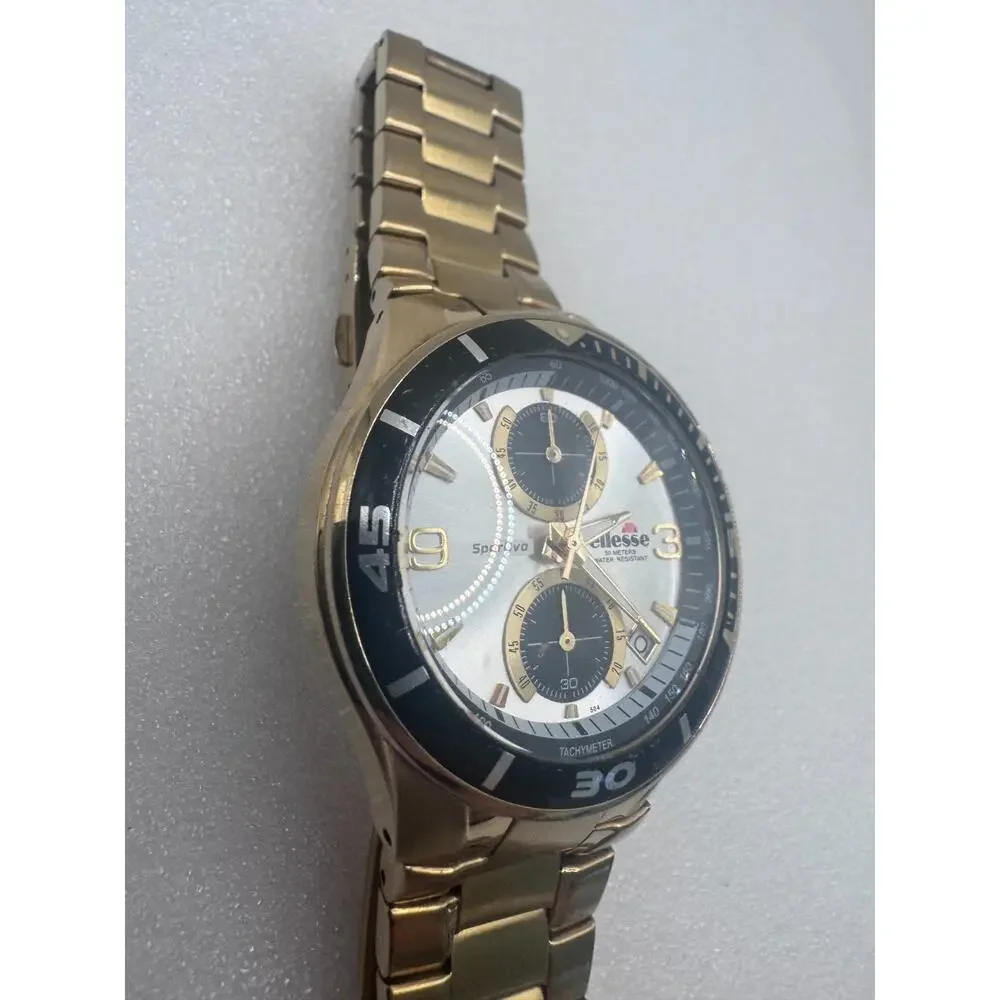 Gold-toned Ellesse Sportiva Chronograph watch 03-0442 silver sunburst dial